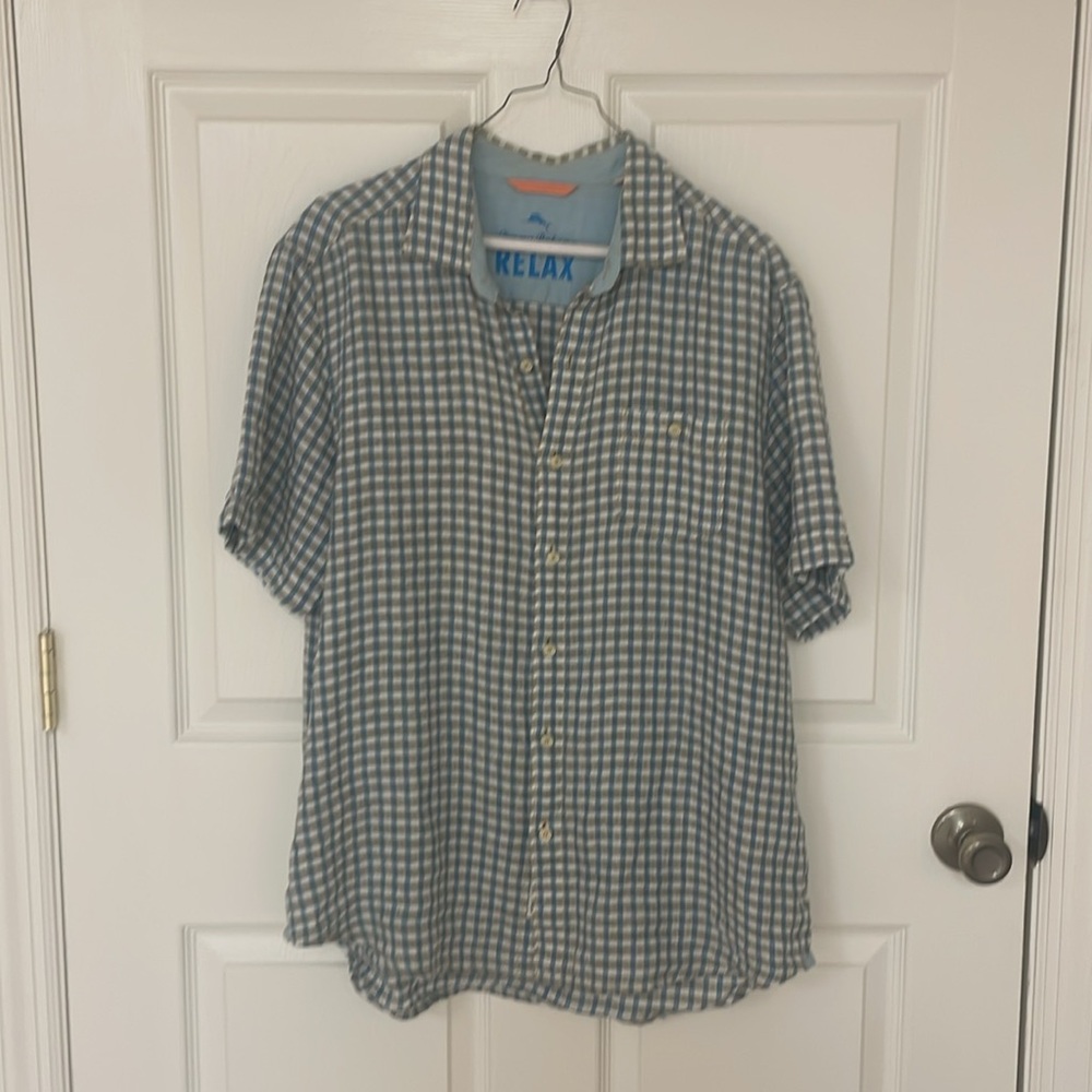 Tommy Bahama men’s short sleeve linen shirt button front great print ..medium